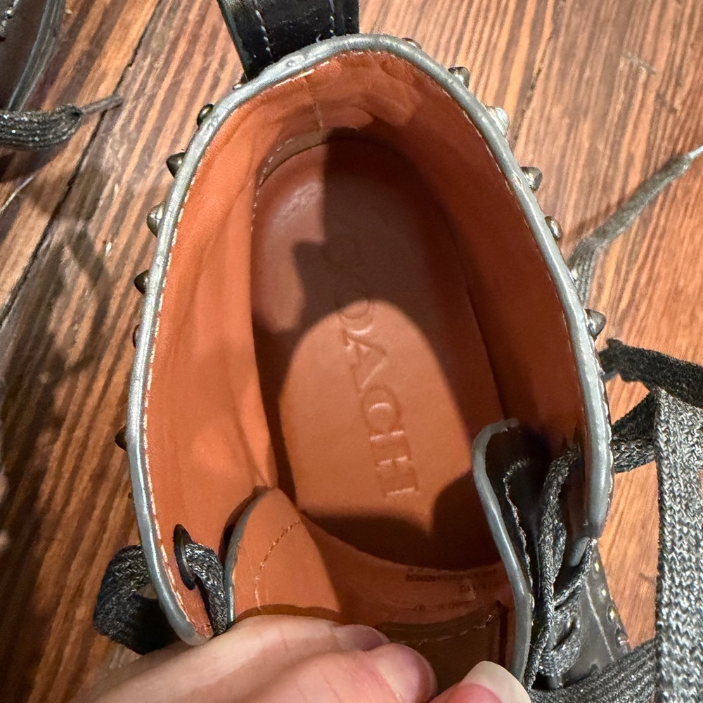 Coach C216 High Top Sneakers W/ Prairie Rivets Gun Metal Silver Sz 6.5 Designer - Picture 5 of 9